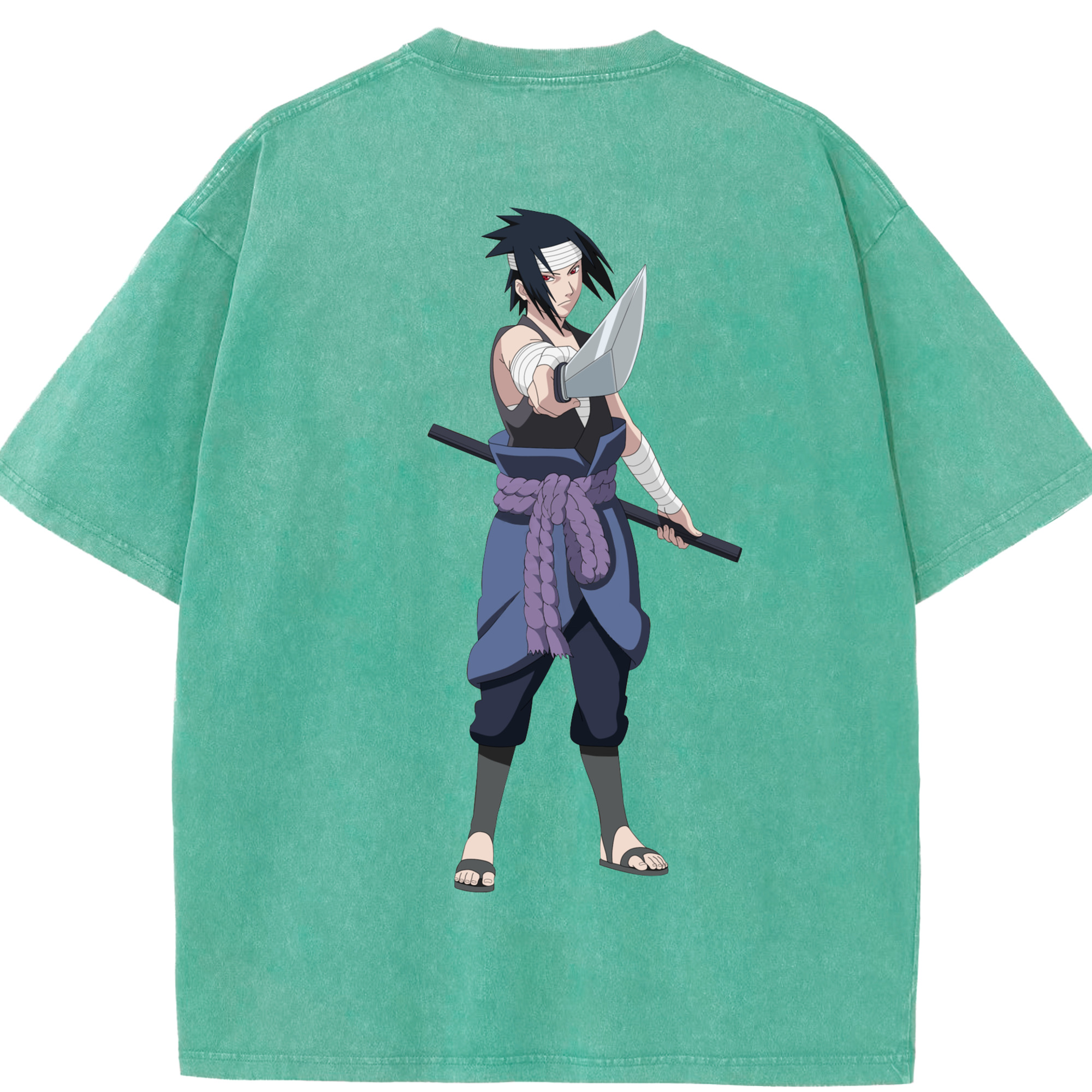 （画像用） NARUTO -ナルト- うちは サスケ Uchiha Sasuke 綿100% ヴィンテージ風 半袖Tシャツ（背面プリント）